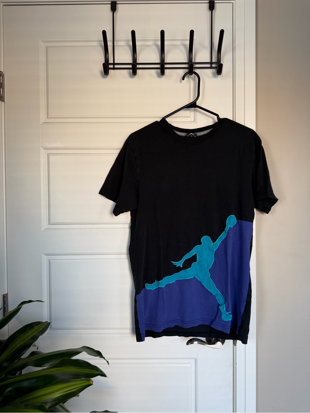 Vintage Jordan Men’s Black T-Shirt with Teal Jumpman Graphic